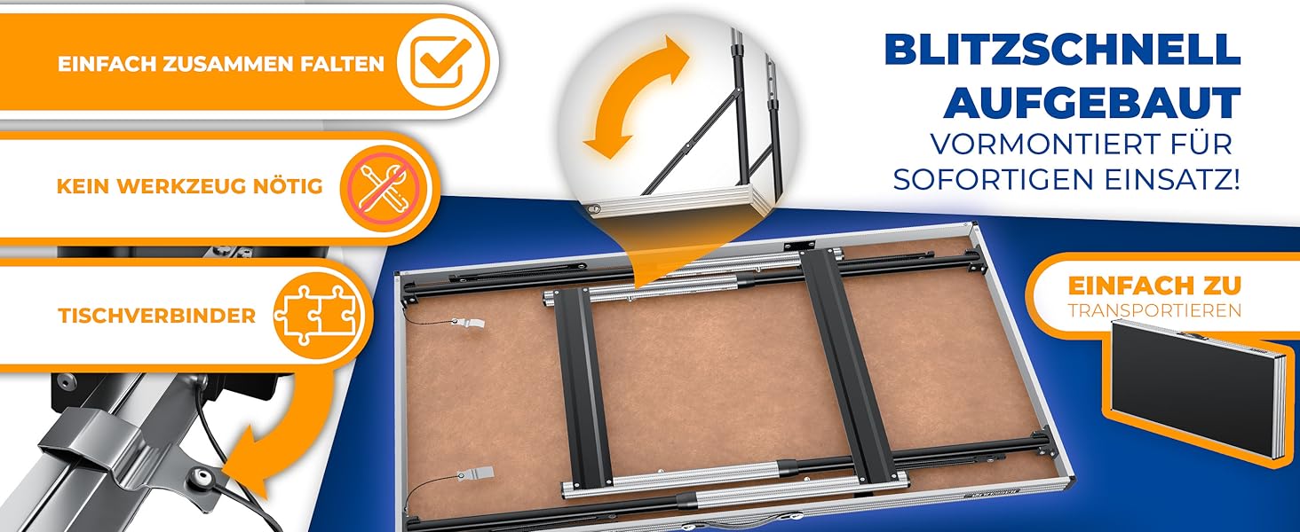 KESSER® Багатофункціональний стіл Profi 3-частини, 100x60 см, чорний. Стіл для обклеювання, ярмарку, кемпінгу, висота регулюється, вантажопідйомність 90 кг