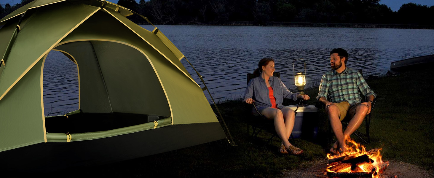 Намет для кемпінгу Jaztral 3-4 особи, автоматичний, куполоподібний, водонепроникний, вітростійкий, 3-4 сезонний, для сім'ї, трекінгу та кемпінгу, колір: зелений