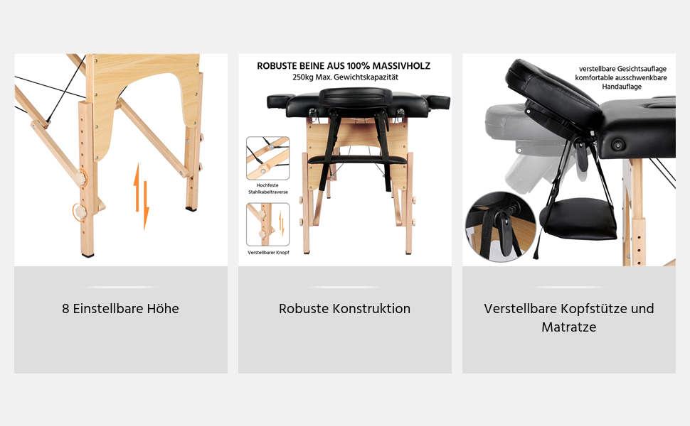 Зонний масажний стіл Yaheetech Портативна масажна лава з регульованим по висоті масажним столом з підголівником і знімними підлокітниками для фізіотерапії, (чорний), 3-