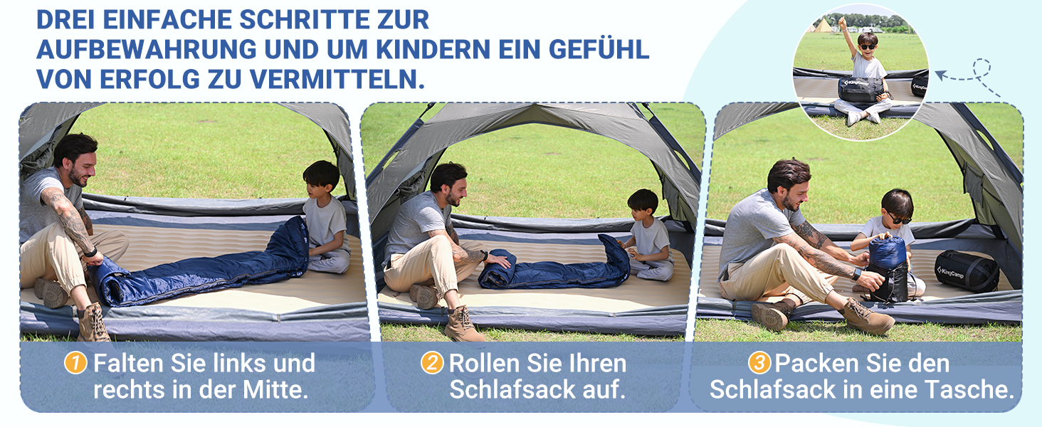 Спальний мішок дитячий KingCamp Flannel, 7°C, Navy, для дітей до 140 см, 4 сезони, водонепроникний, компактний