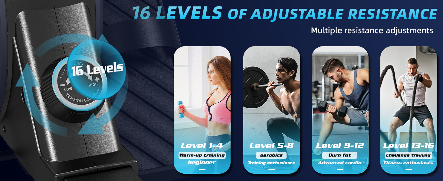 Гребний тренажер Dskeuzeew для дому, складний, 16 рівнів опору, магнітний, до 160 кг, Slide-Rails