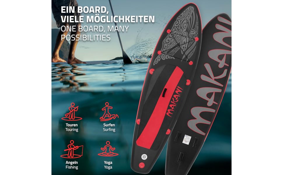 Надувна SUP-дошка ECD Germany Makani 320 см до 150 кг, комплект з алюмінієвим веслом, насосом, аксесуарами, різні кольори