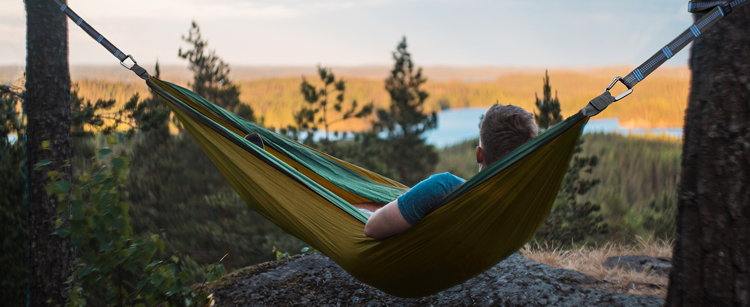Гамак Glymnis Ultraleicht Outdoor - легкий туристичний гамак для відпочинку на природі з тросами та карабінами (до 300 кг)