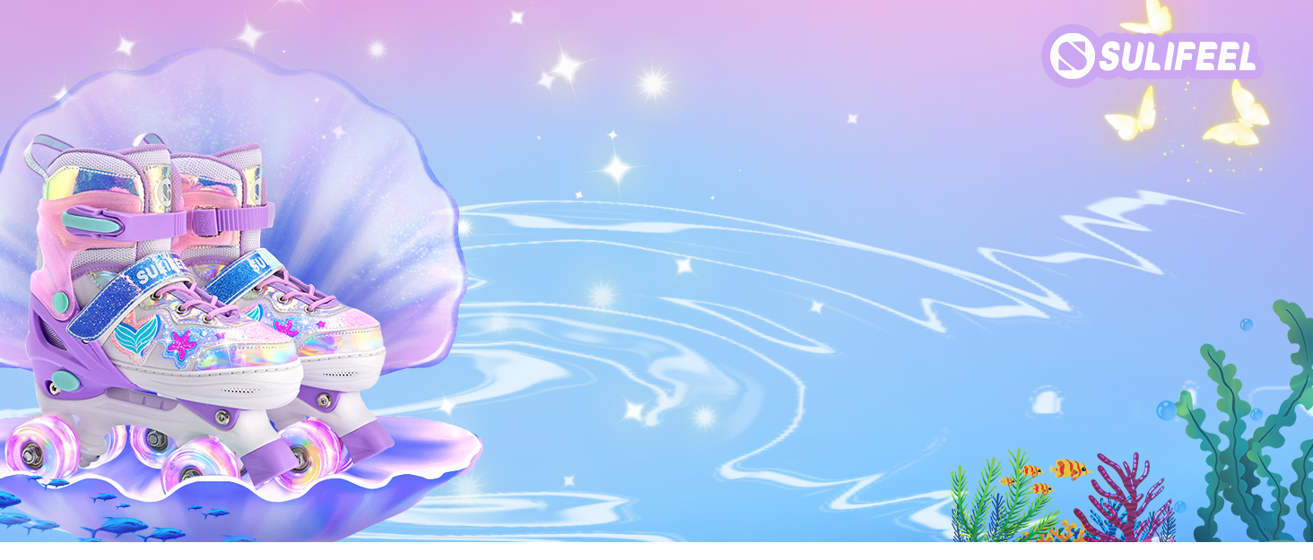 Роликові ковзани SULIFEEL для дівчаток та дітей з підсвічуванням, регульовані, 4 розміри, для малюків та початківців (Червоний, M (32-36))