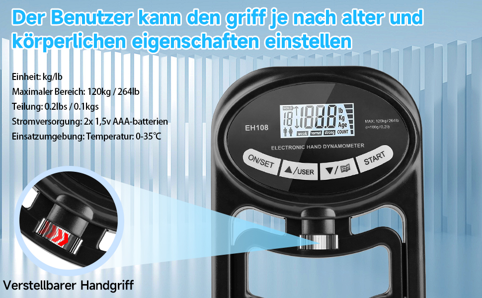 Електронний динамометр для вимірювання сили хвата, USB, 180 кг