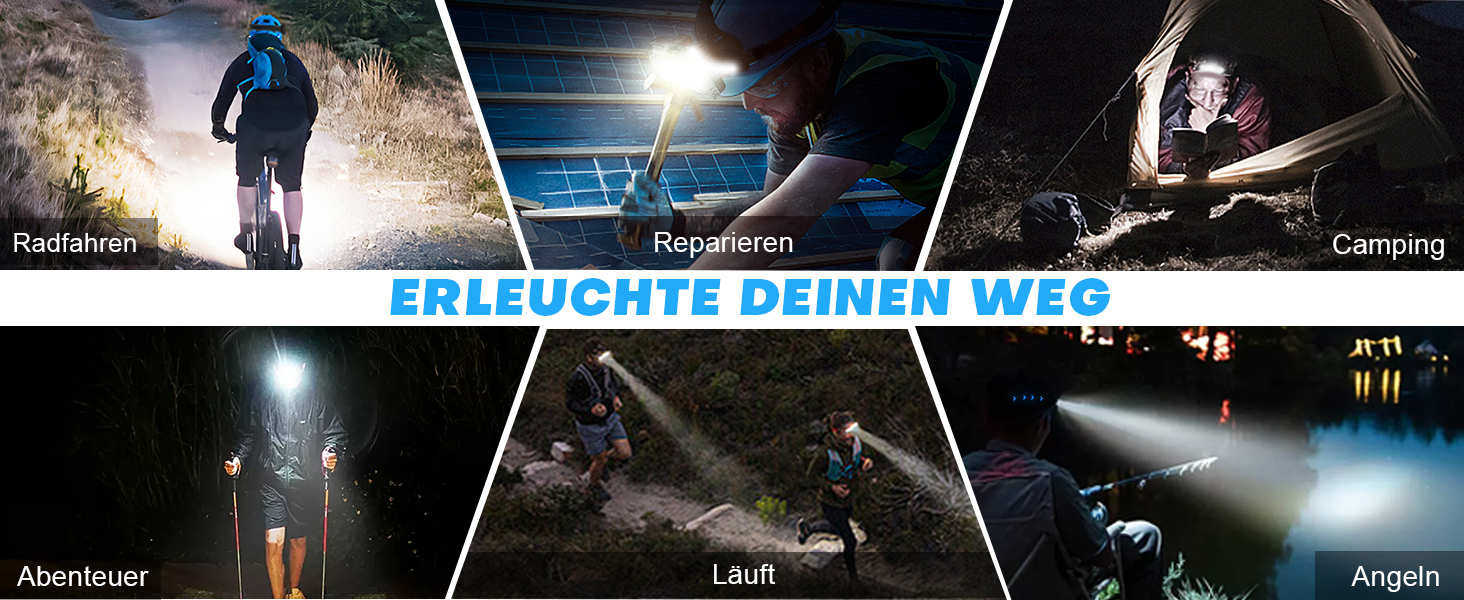 LED налобний ліхтар з акумулятором, 2 шт., кут огляду 230°, 7 режимів, супер яскравий, 2600 mAh, 22 години роботи, датчик, червоне світло, водонепроникний, легкий, для бігу, кемпінгу, походів, чорний