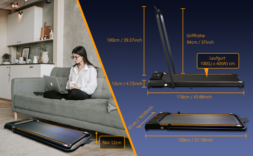 Біговий доріжка з нахилом для дому, складаний електричний walking pad з пультом дистанційного керування, Bluetooth та керуванням через додаток, подвійним амортизатором, без необхідності збирання