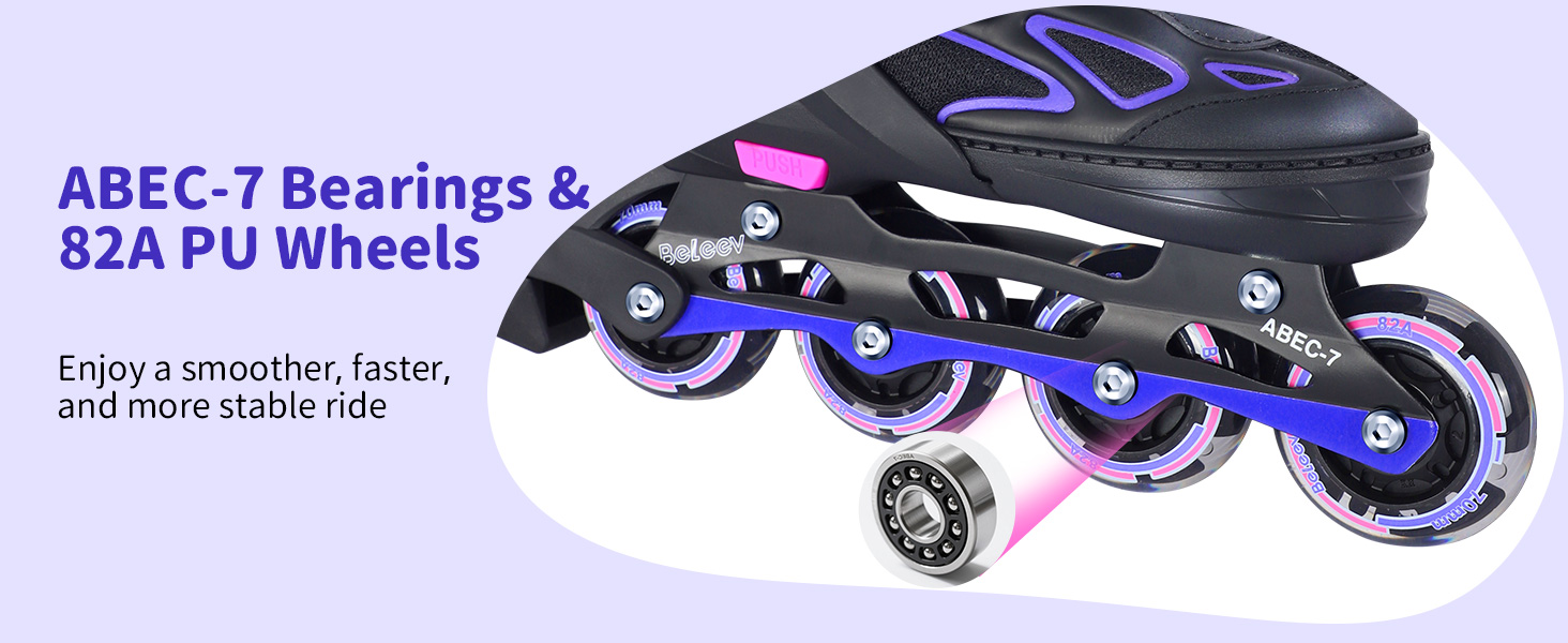 Інлайни BELEEV для дітей, підлітків та дорослих, ролики з регульованим розміром, світлодіодні шнурки та колеса, фіолетовий (EU 38-41)
