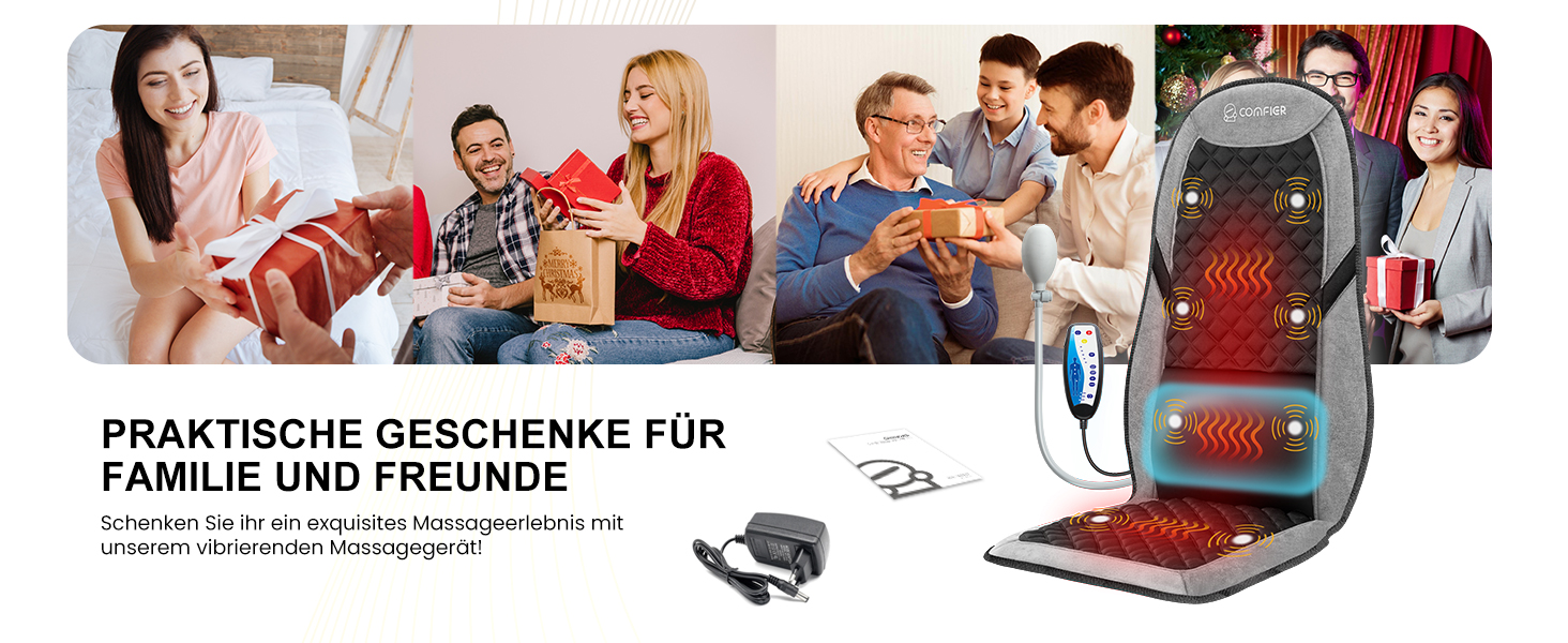 Масажний килимок Comfier з підігрівом та регульованою поперековою підтримкою, вібруючий масажний сидіння, масажер спини для зняття втоми спини, подарунок для жінок, чорно-сірий
