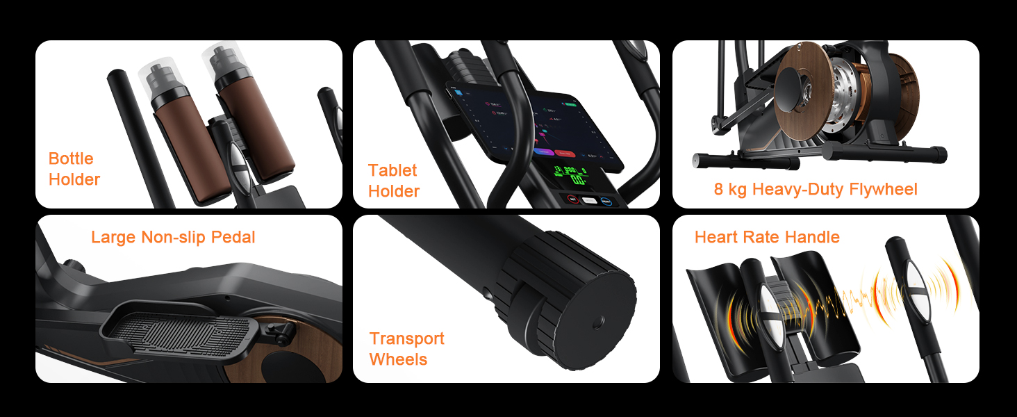 Еліптичний тренажер Aeriflo M100 для дому: маховик 8 кг, підтримка Kinomap, довжина кроку 42 см, пульсометр, магнітна система гальмування, до 150 кг