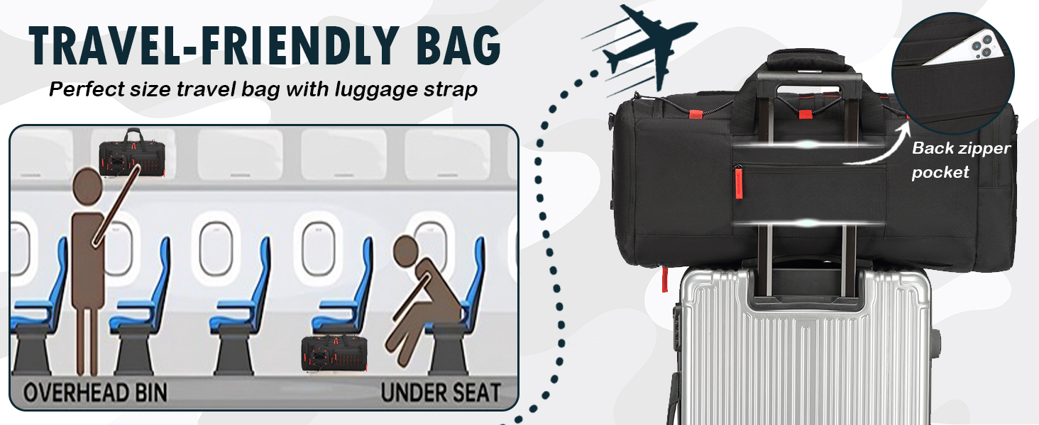 Спортивна сумка 50L для чоловіків 3-в-1 з відділенням для мокрого одягу та взуття, рюкзак, дорожня сумка, валіза ручної поклажі, для тренувань, залу, плавання, подорожей (чорний)