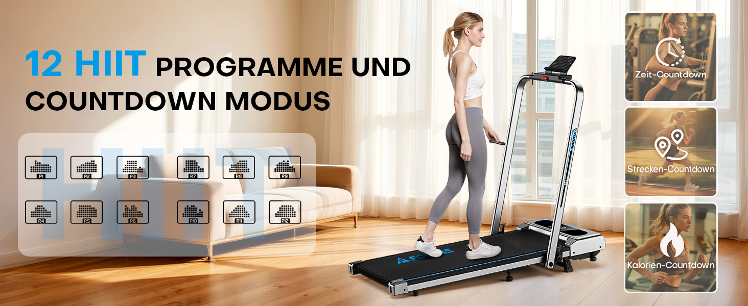 Біговий тренажер для дому 5-в-1, складаний, з регулюванням нахилу до 9%, потужність 2.75HP, LED-дисплей, сумісність з додатком, 12 програм, срібно-блакитний, 12 км/год