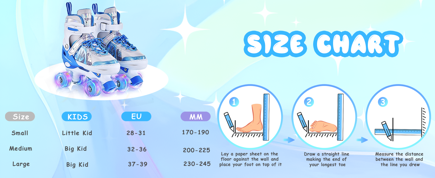 Роликові ковзани TOMSHOO для дівчаток, дитячі ролики з LED-підсвіткою, регульовані, для початківців, подарунок (блакитні, розмір L (37-39 EU))