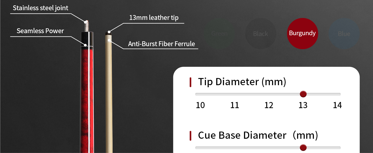 AKLOT Більярдний кий 58' (18oz-21oz) - канадський клен, шкіряна насадка 13mm, 3D ручка, прецизійне з'єднання, для гравців (Бордовий, 570g)