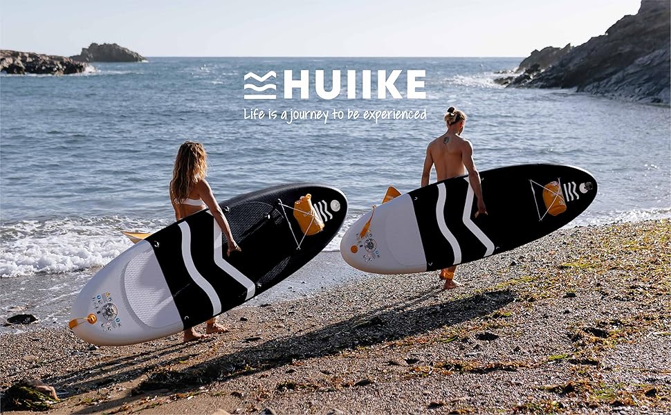 Надувний SUP-борд HUIIKE з аксесуарами: весло, фіни, насос. Стабільний та міцний, 305 × 84 × 15 см, до 130 кг. Enjoyer Black - повний комплект