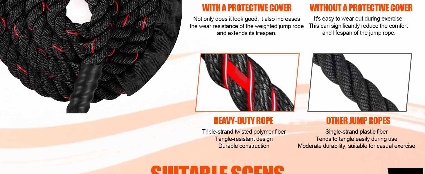 Скакалка, Battle Ropes, 280 см, 0,6 кг, для силових тренувань та загальної фізичної підготовки, чорний, преміум-якість