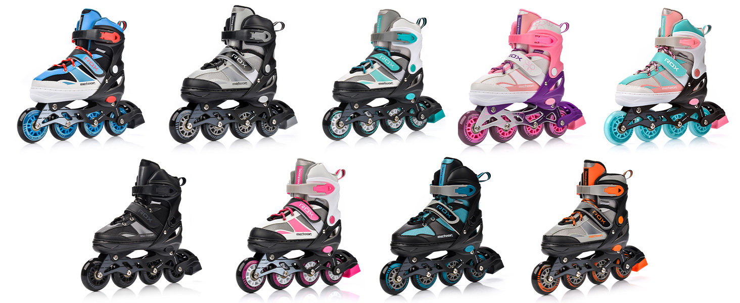 Дитячі ролики Meteor Rox з регулюванням, рожево-сірі. ABEC-7 підшипники, PU колеса 72мм, рама з алюмінію. Розміри S30-33, M34-37, L38-41