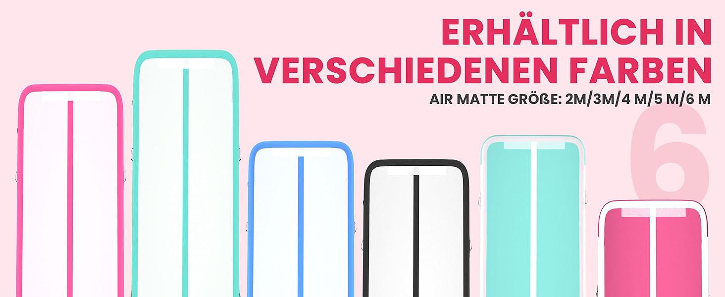 Надувна гімнастична матка RISINGUKST Air Matte Track - 300x100x10 см, 10 см заввишки, з повітряним насосом, зелено-біла (рожева)