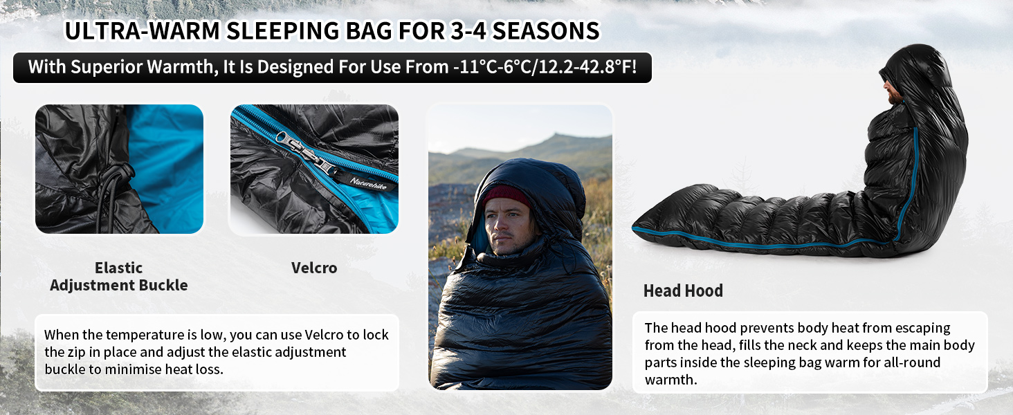 Спальний мішок Naturehike CW400 ультралегкий пуховий для дорослих, 650FP, -11°C—6°C, з водонепроникним компресійним мішком, для походів, велопоїздок, кемпінгу