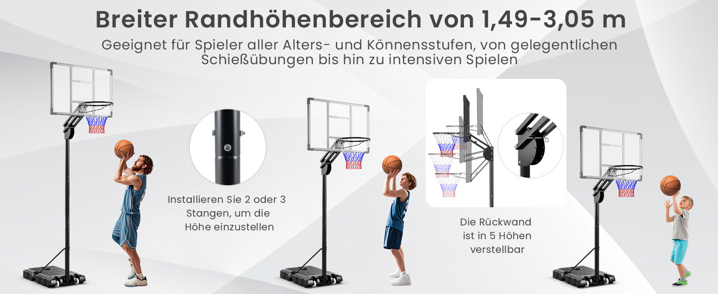 Баскетбольне кільце Gymax вуличне, регульована висота 204-358 см, стійка на колесах, з утяжеленою основою, для підлітків та дорослих 236-305 см