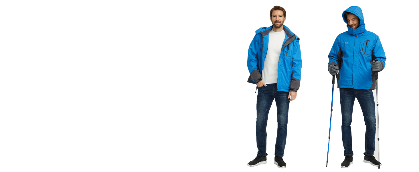 Чоловіча гірськолижна куртка Wantdo з флісовою підкладкою, водонепроникна та дихаюча, блакитна з гірським малюнком