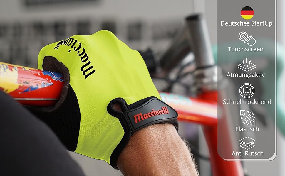 Велосипедні рукавички MACCIAVELLI - унісекс, для MTB, з сенсорним екраном, жовті, розмір L