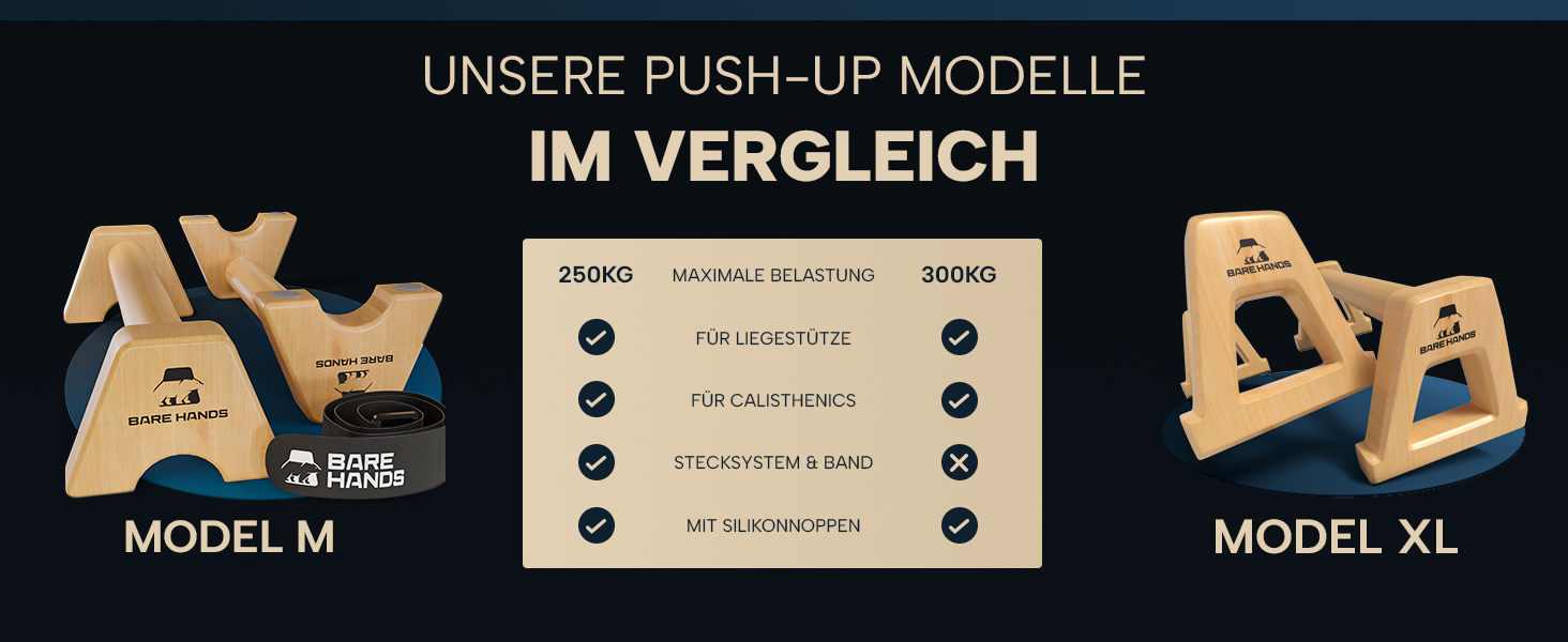Набір дерев'яних опор для віджимань BARE HANDS (S + L) — Паралетси для калистеники, стійких гімнастичних ручок для хендстенду та тренувань, 2 шт. (світле дерево)