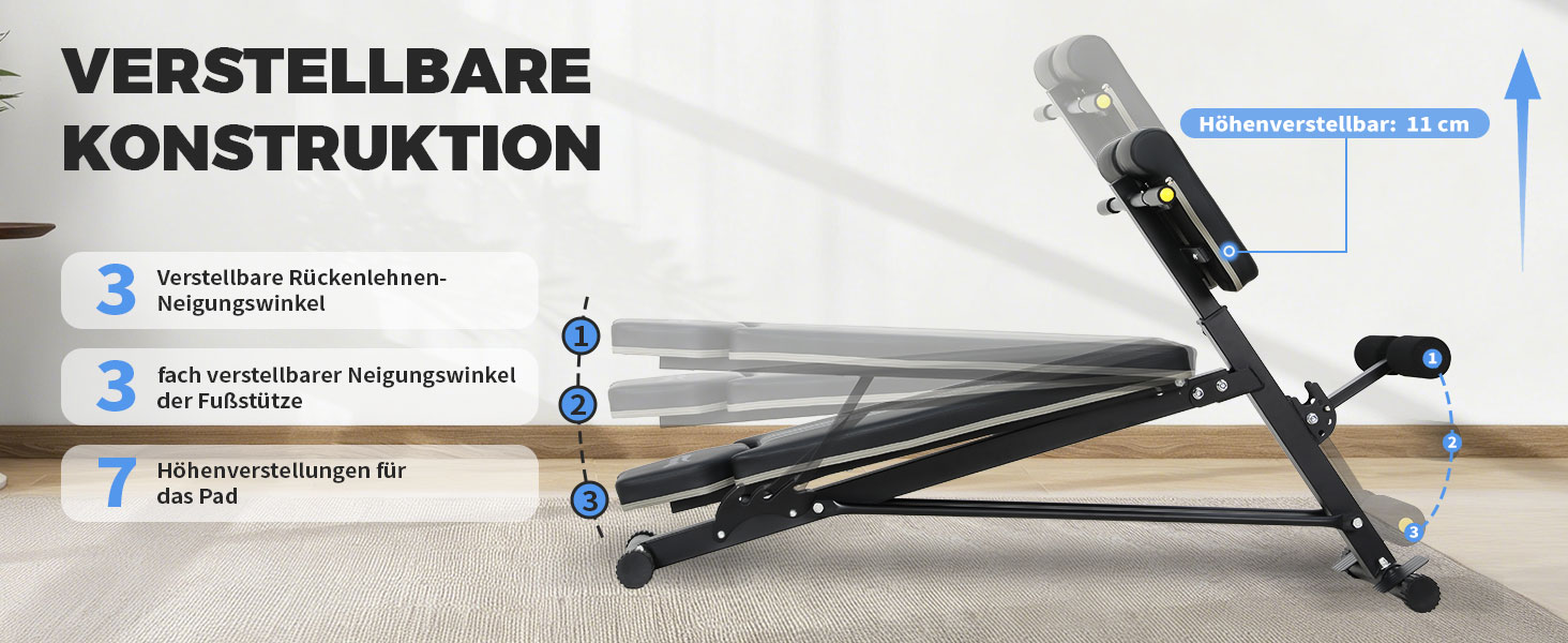 Тренажер для дому Hantelbank 5514: регульована розкладана лава з бегунком для ніг та подушкою для пречера