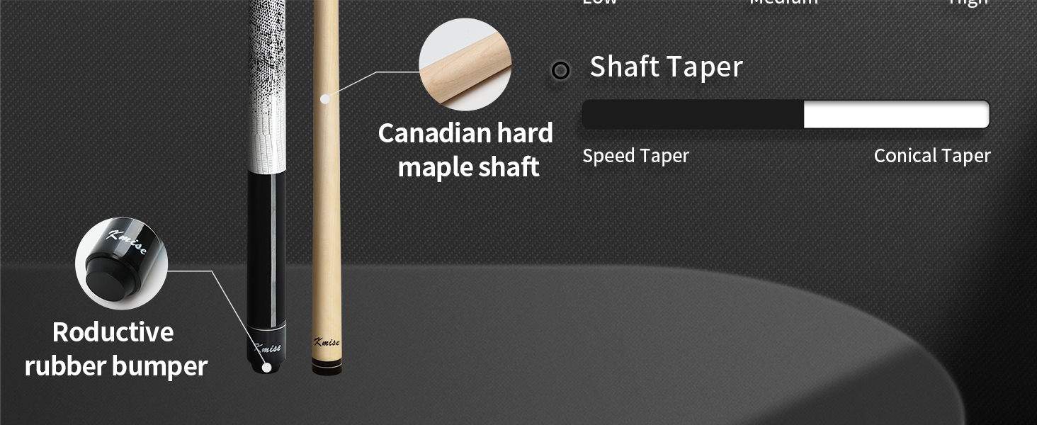 Більярдний кий Kmise професійний, 147 см, канадський клен, шкірна піка 13 мм, антиковзний грип, для дорослих/початківців/професіоналів, чорний (540г)