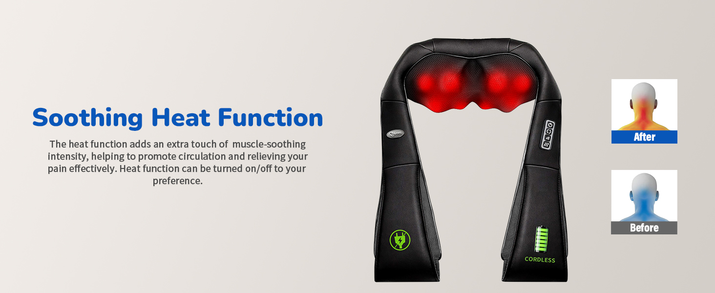 Масажер для шиї та спини Cotsoco, бездротовий, з підігрівом, 3D масаж, для жінок та чоловіків