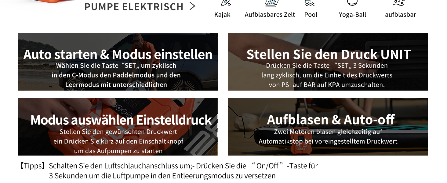 Насос для SUP дошки GICLE 22PSI, електричний, 12V, для надувних SUP дошок, човнів, наметів, помаранчевий