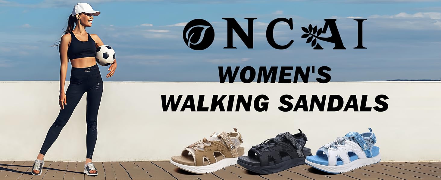 ONCAI Легкі сандалі для жінок, спортивні трекінгові сандалі з підтримкою стопи, ортопедичні для активного відпочинку, підходять при п'ятковому фасціїт, регульовані ремінці, розміри 36-43, чорний