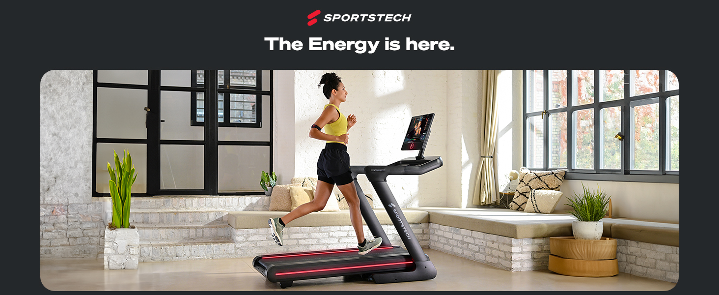 Біговий тренажер Sportstech sTread Pro/Lite: складний, до 20 км/год, нахил 15-17%, 150 кг, LED, сумісність з APP, тихий 7PS двигун, велика площа для бігу, німецька якісна марка