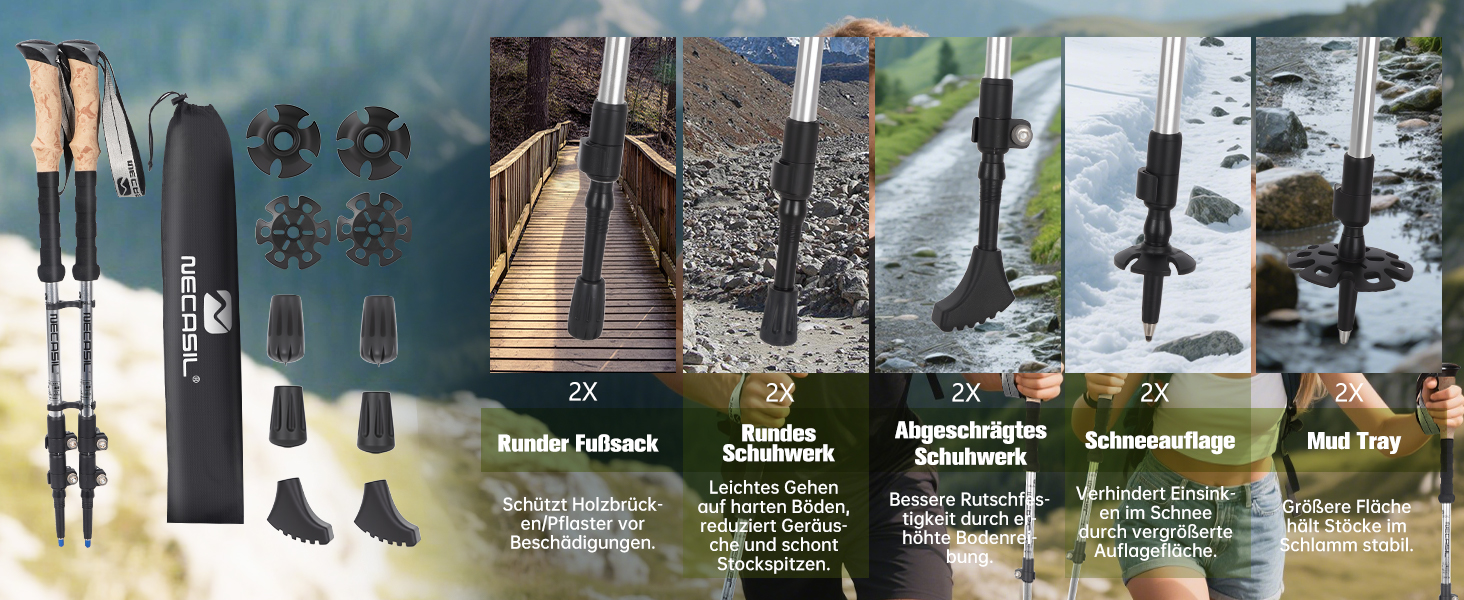 Телескопічні палиці для скандинавської ходьби Nordic Walking з корковими ручками, алюмінієві регульовані палиці для хайкінгу та прогулянок, 62–135 см, чорні (Upgrade 2025)