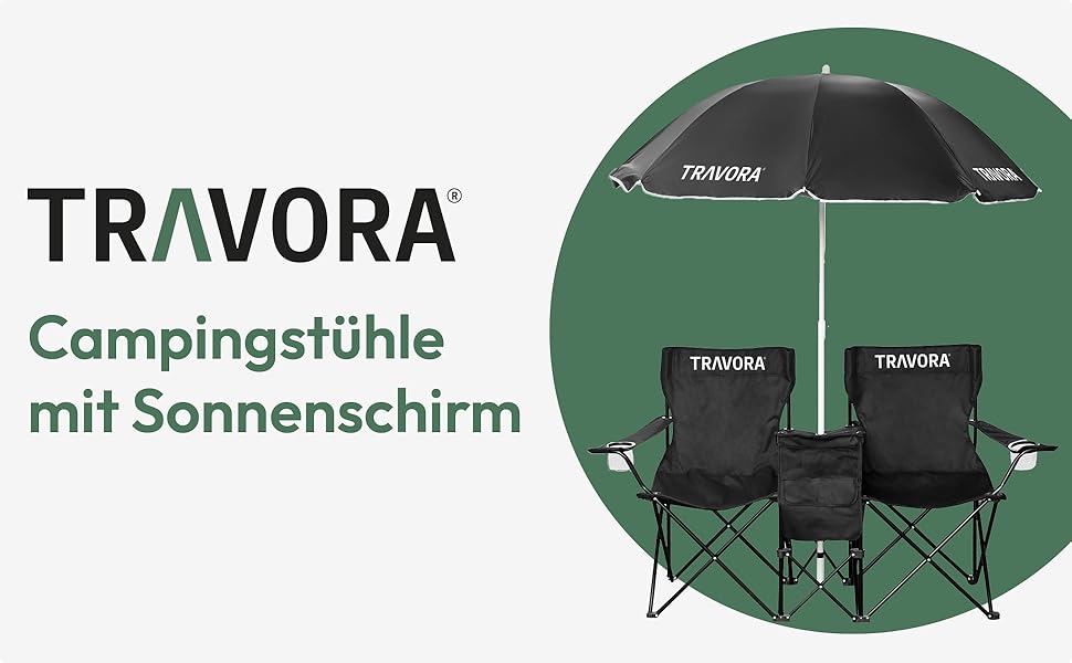 Кемпінговий стілець TRAVORA 2 шт. з сонцезахистом та кишенею для охолодження - складний двомісний стілець для відпочинку та риболовлі, чорний