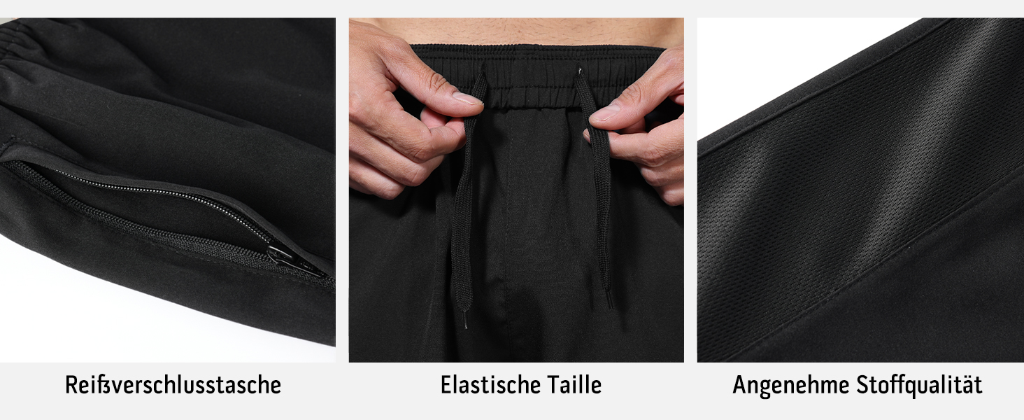 Шорти спортивні чоловічі HMIYA, чорні, швидковисихаючі з кишенею на блискавці