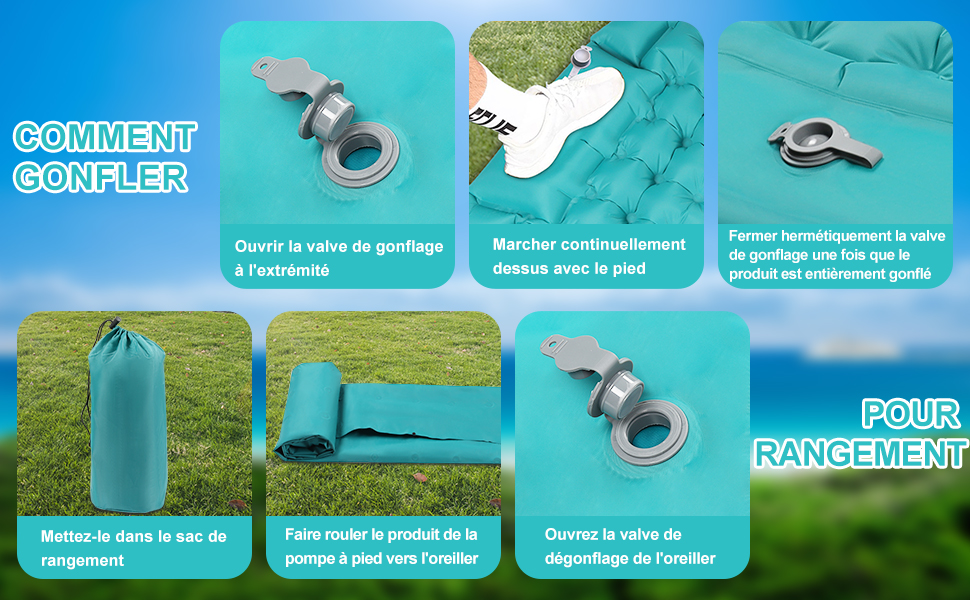 Надувний килимок для кемпінгу DeeprBling з вбудованим насосом та подушкою, 200x70x10 см