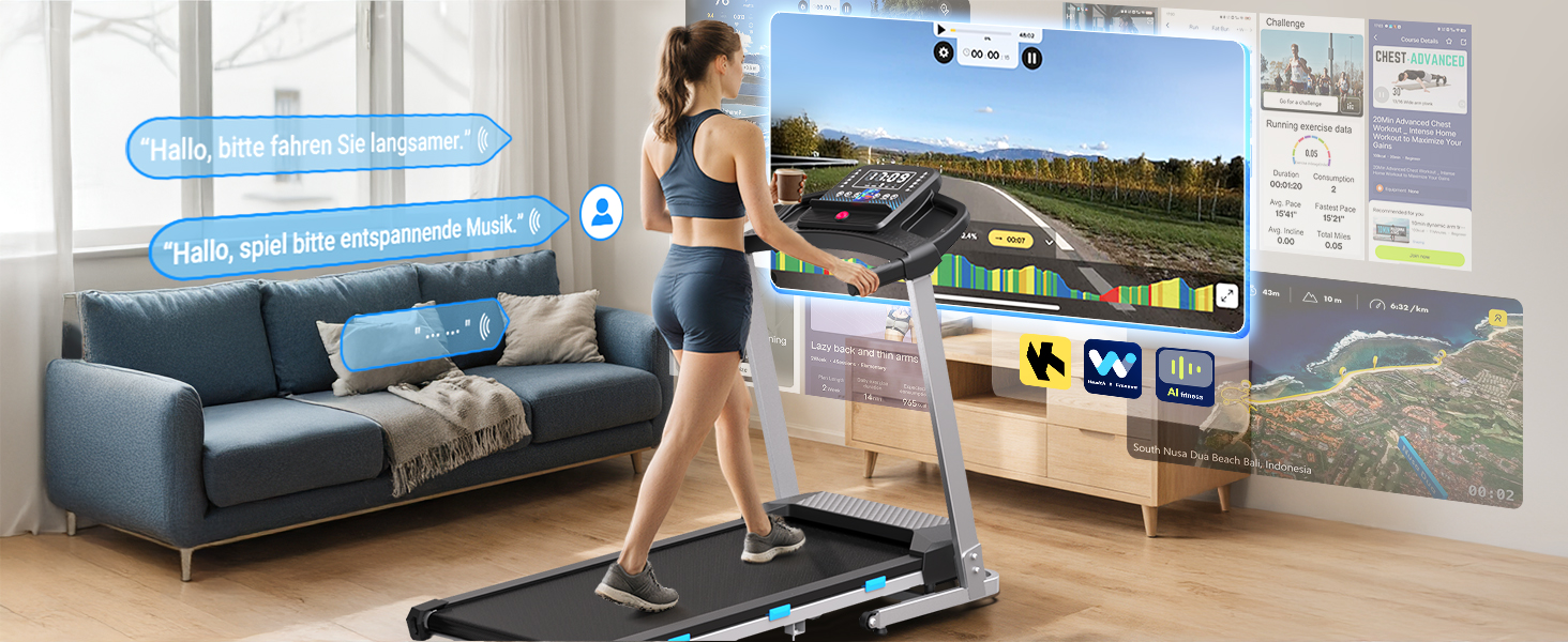 Бігова доріжка для дому складана 12 км/год з 12 програмами HIIT, двигун 3.5 к.с., регульований нахил, LED-дисплей, Bluetooth, додаток, до 180 кг, сріблясто-чорна