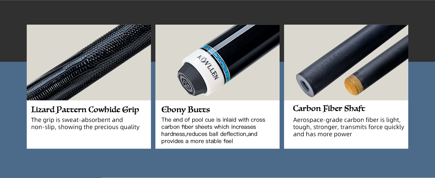 KONLLEN Billardqueue з карбону, 58 дюймів: професійний бик для дорослих, повна карбонова технологія, низький опір, наконечник 12.5 мм (Pro Taper, ультрагладкий) (AK75-13F)