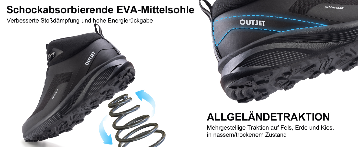 Черевики для хайкінгу OUTJET, чоловічі, водонепроникні, легкі, чорні, 42 EU