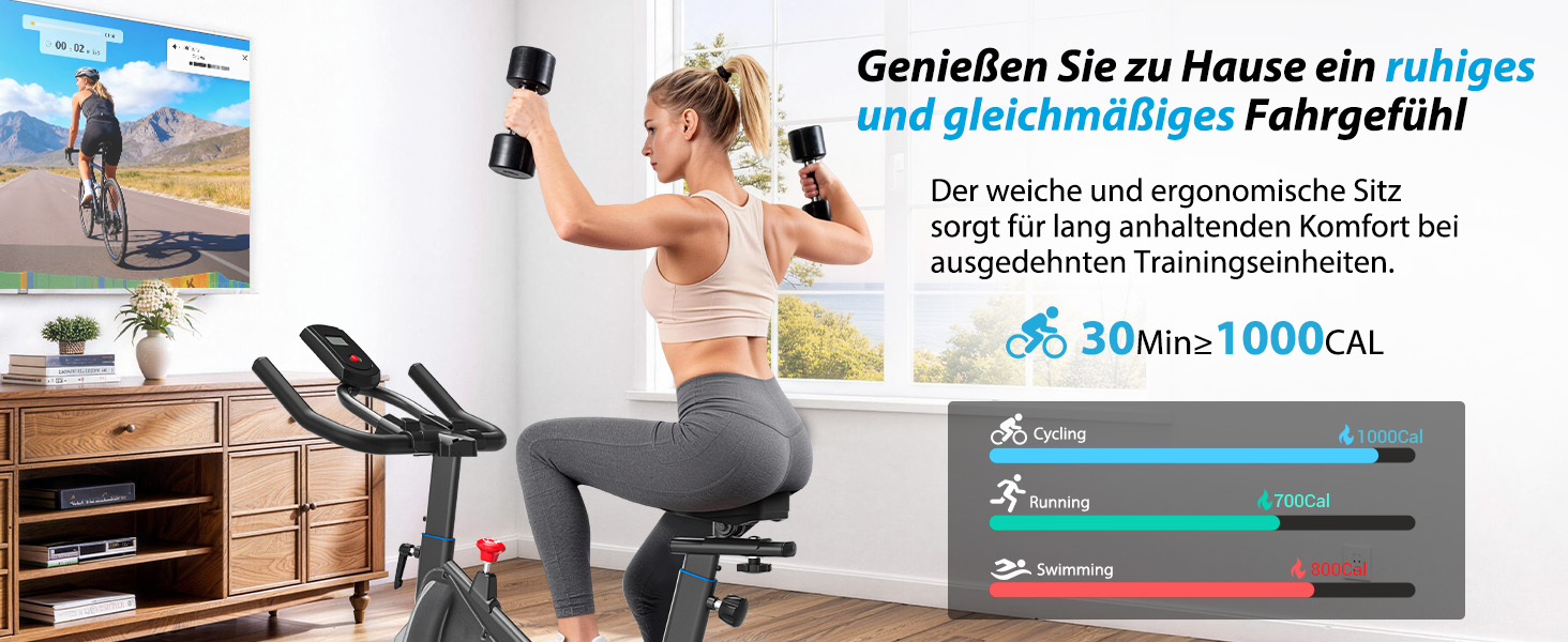 Велотренажер Wenoker з регульованим магнітним опором, ергометр, фітнес-велосипед з LCD-монітором, тримачем для планшета, Bluetooth, для дому, до 160 кг, блакитний