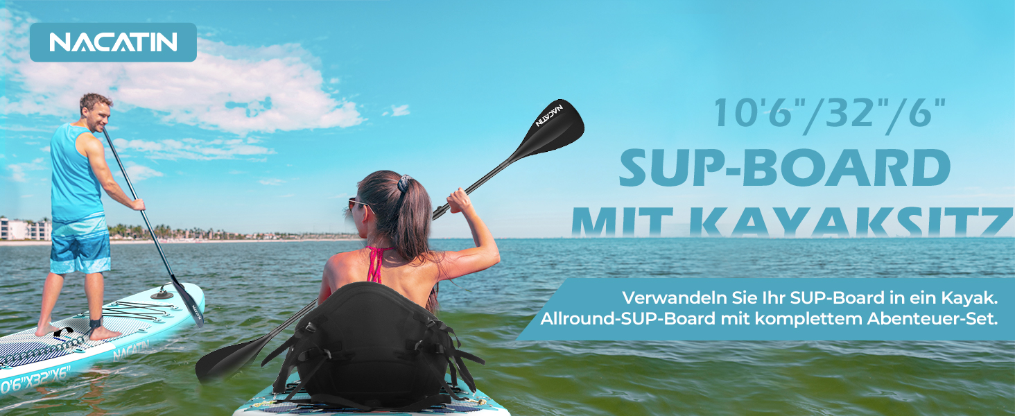 NACATIN SUP дошка надувна 320 см з сидінням, веслом та рюкзаком - для йоги, річки, моря (синій)
