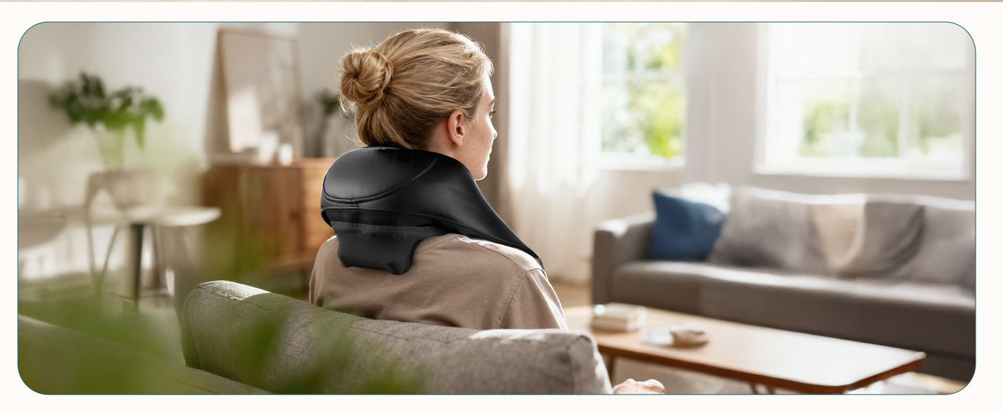 Масажер для шиї та спини Snailax Shiatsu бездротовий з підігрівом, 4D ролики, акумуляторний, USB-C, чорний
