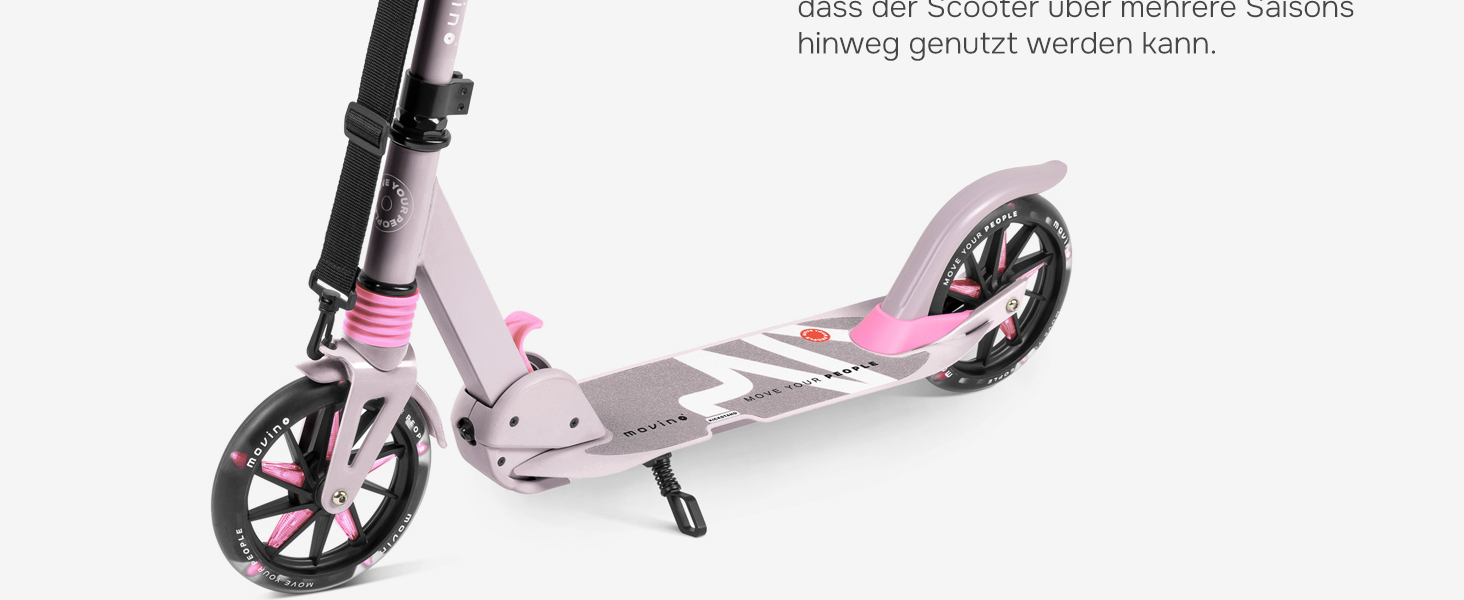 Електросамокат Movino City Light для дітей та підлітків, LED, 180мм колеса, амортизатор, регульований кермо, колір сіро-рожевий