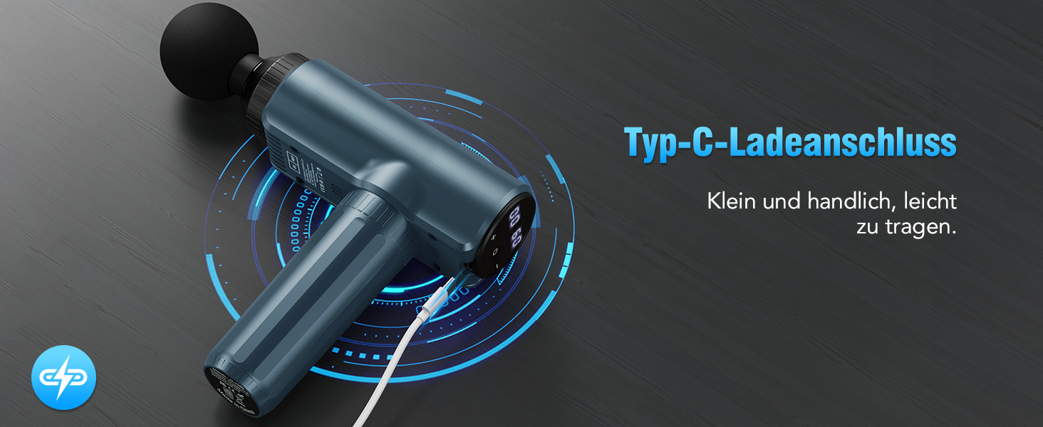 Масажний пістолет Lefity Mini, 30 швидкостей, 6 насадок, USB-C, для шиї, плечей і спини, темно-синій