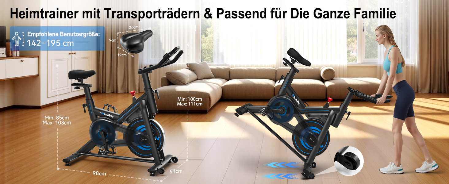 Велотренажер для дому з мобільним додатком, тихий велоергометр з магнітним опором, фітнес-велосипед для кардіотренувань, до 160 кг, блакитний