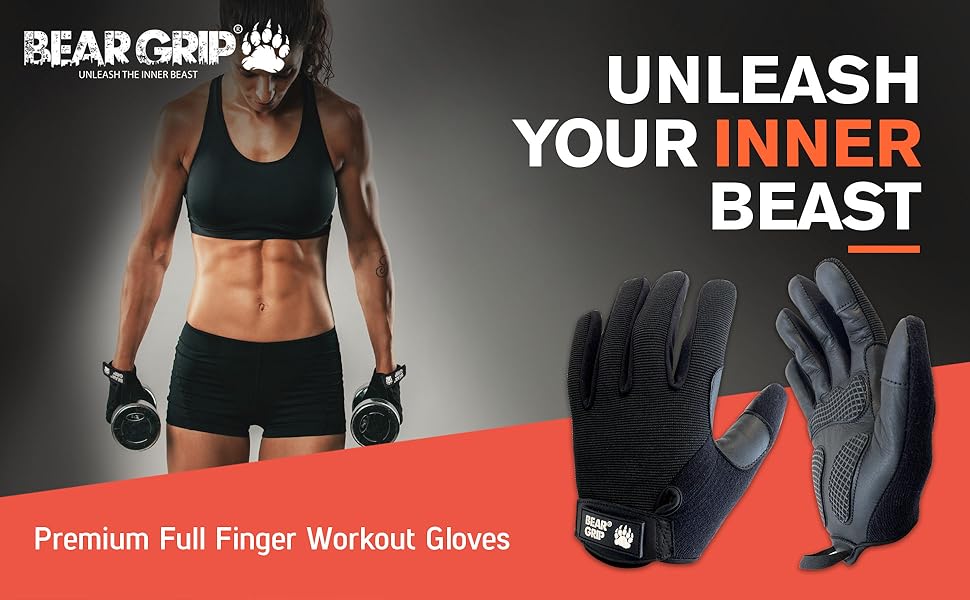 Рукавички для важкої атлетики BEAR GRIP з гелевими накладками (чорні, M) для фітнесу, бодібілдингу, кросфіту, велоспорту