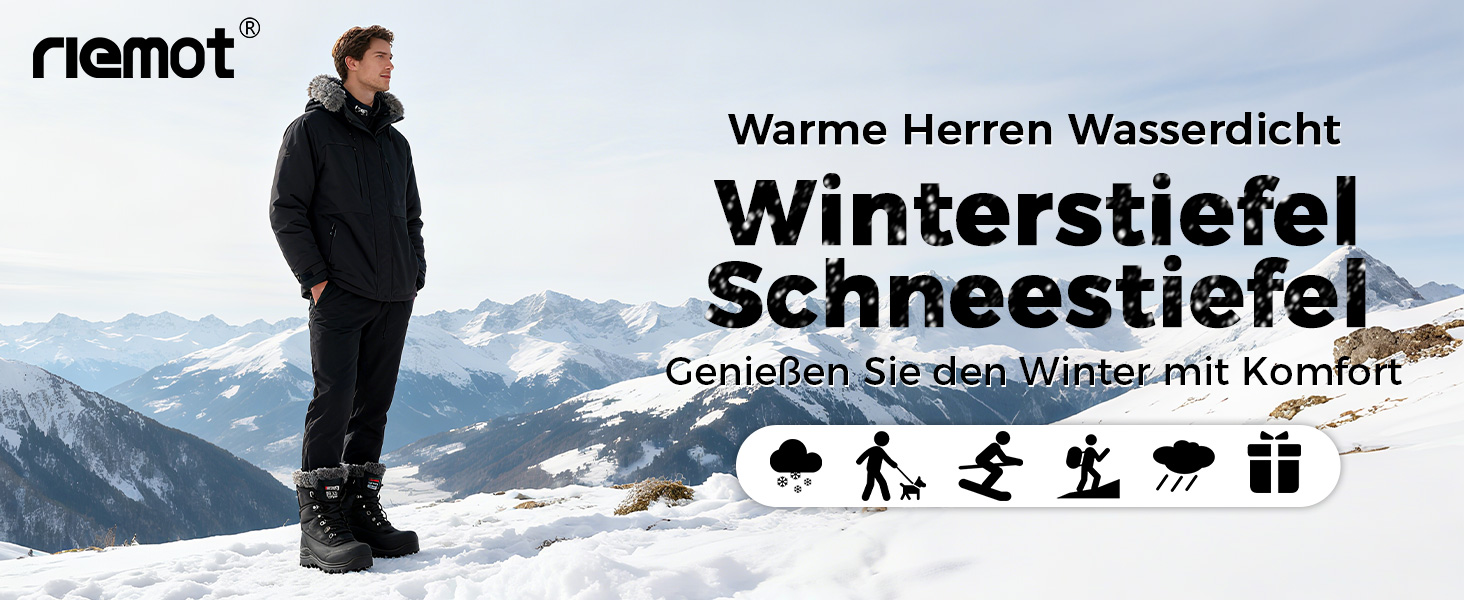Водонепроникні зимові черевики Riemot для жінок та чоловіків. Теплі, з підкладкою, антиковзні, легкі. Ідеальні для походів, трекінгу, роботи, катання на лижах та активного відпочинку взимку. Розміри EU 36-47. Чорний колір. Нові.
