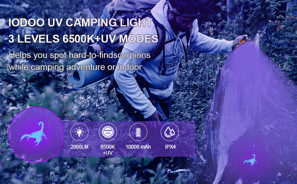 Ліхтар кемпінговий LED 2000 люмен з Powerbank 9900mAh, налобний, з гачком, для кемпінгу, туризму, надзвичайних ситуацій (30W(UV))