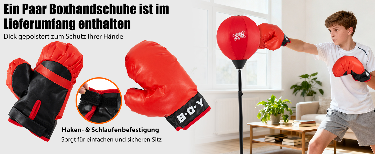 GYMAX Набір для боксу з боксерським мішком 120-154 см, регульований, з рукавичками та насосом, стійка для дітей та дорослих, для боксу, кікбоксингу, швидкісних тренувань, зняття стресу